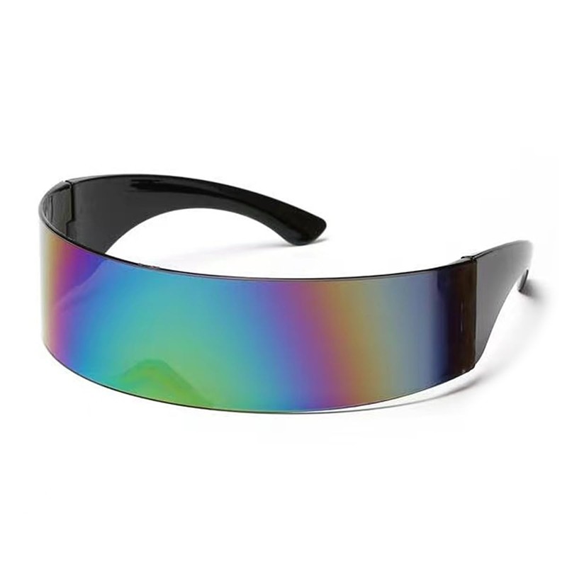 Sarini Futuristic Narrow Cyclops Silver Color Mirrored Lens Visor Sunglasses