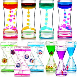 Motionchic 10 Pcs Liquid Motion Bubbler Liquid Timers for Kids and Adults, 3 Types Hourglass Bubbler Timer for Sensory Play Fidget Toy Handheld Oil Timer Stress Management Desk Decor