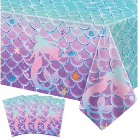 4 Pcs Mermaid Tablecloth Under The Sea Tablecloth Princess Table Cloth Rectangular Ocean Theme Table Covers Mermaid Birthday Decorations Kids Birthday Party Supplies Princess Party Decor 86 x 51 Inch