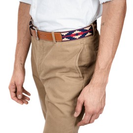 GauchoLife Interchangeable Handmade Woven Polo Belt - Guarda Pampas Design, Crafted from Full Grain Leather (36, Blue Red)