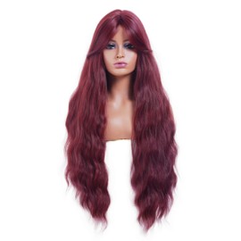 Rugelyss Burgundy Wigs for Women 26 Inches Long Red Wavy Wig with Middle Part Natural Looking Heat Resistant Synthetic Wig for Daily Party Use
