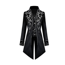 FJKVKDT Medieval Steampunk Jacket Male Victorian Renaissance Gothic Retro Coat Party Cosplay Men's Costumes for Adults (Black, 2XL)