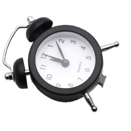 SHISI Mini alarm clock cute cartoon round portable metal clock family travel and exam alarm ticking (black)