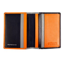 Golunski RFID Protection Real Leather Slim 16 Store Card Holder 889 for Men & Women (Navy, Orange & Grey)