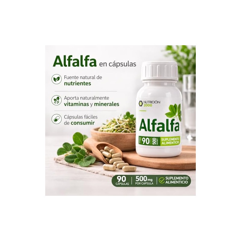 Alfalfa N2000 500 mg, 90 Cápsulas, Concentrado de Alfalfa Liofilizada