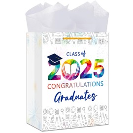 BIZIBAFF Graduation Gift Bag 2025 - Class of 2025 Graduation Gift Bags with Tissue Paper 13" Large Graduation Gift Bag for High School College Graduates Graduation Party Favor Bags