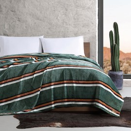 Wrangler Blanket Ultra Soft Plush Fleece, Cozy Home Decor for Bed or Couch, King, Western Saddle Stripe Green