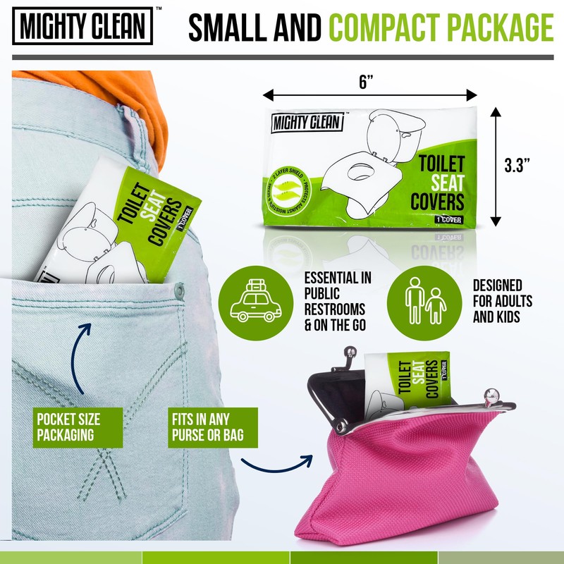 XL Disposable Toilet Seat Covers by Mighty Clean｜100% Waterproof ｜Individually