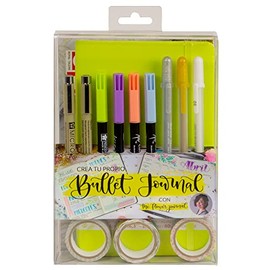 Talens Create Your Own Bullet Journal (Lime Green) with The Flower Journal, Dot Book, 2 Fineliners, 3 Gel Pens, 4 Brush Pens, 3 Washi Tapes, Step-by-Step Guide
