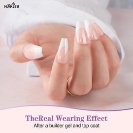 NMKL38 300pcs White French Tip Press on Nails Medium Square Fake Nails Nude False Nails Square French Press ons Nail Acrylic Artificial Nail for Women Girls