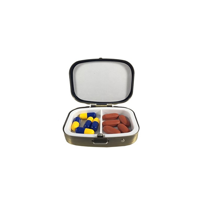 Classic Brass Daily Pocket Travel Sized Pill Box Case with