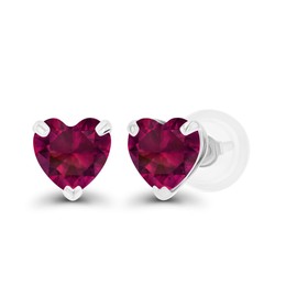 Genuine 925 Sterling Silver 5mm Heart Created Red Ruby July Birthstone Genuine Stud Earrings For Women