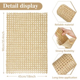18'' Width Rattan Cane Webbing Roll Caning Material Weave Rattan Fabric Furniture for Caning Projects Pre Woven Open Mesh Cane for Cabinet Bed Chair Repair Material DIY Supplies(3 Feet)