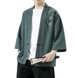 PRIJOUHE Mens Kimono Jacket Casual Lightweight Cotton Open Fromt Cardigan Coat Bathrobe for Summer Beach