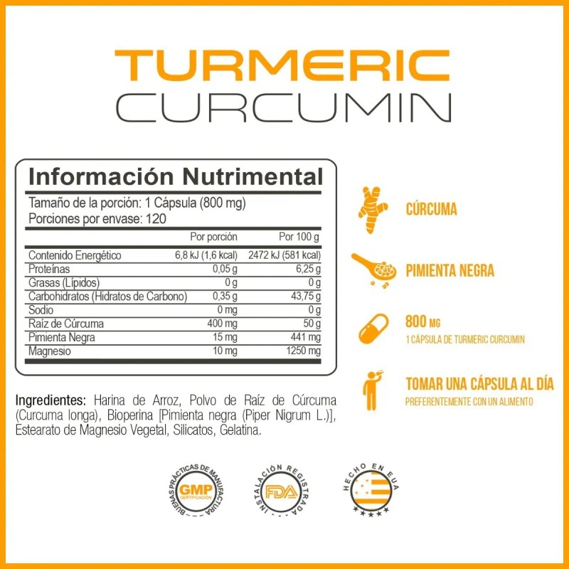 Forzagen Essentials Turmeric Curcumin 120 Caps | Cúrcuma Sabor Sin