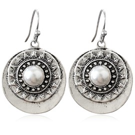 SLSF Unique Lightweight Bohemian Vintage Retro Round Circle Dangle Drop Earrings Minimalist Hypoallergenic Tribal Spiral Hoop Earring for Women Statement Jewelry Gifts (Silver 2)