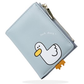 SNCCJ Cute Wallets for Women, Bifold RFID Blocking Small Womens Wallet with Zipper Coin Pocket, Duck Blue, Fashion
