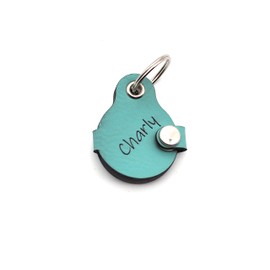 CopterFarm Dog Tag Bag for Dog Collar with Engraving, Press Stud, Faux Leather, Genuine Leather Dog Tag Individually Engraved on Both Sides (Turquoise, Pear)