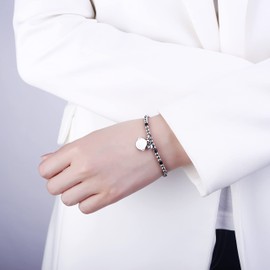 Ouran Women Stainless Steel Crystal Elastic Beaded Bracelet Gift for Friends, Crystal, Crystal