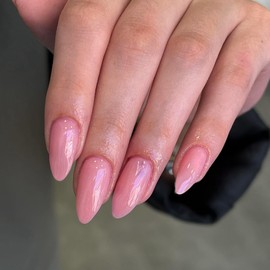 Rose Pink Press on Nails Almond Shaped Nails, Fake Nails Medium Long Stiletto Almond Press on Nail False Tips Acrylic Nails Glue on Nails Medium Length False Nails for Women and Girls 24 PCS