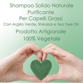 Antiche Bolle - Natürliches festes Shampoo für fettiges Haar und empfindliche Haut mit grünem Ton, Shikakai, Teebaumöl – 50 g