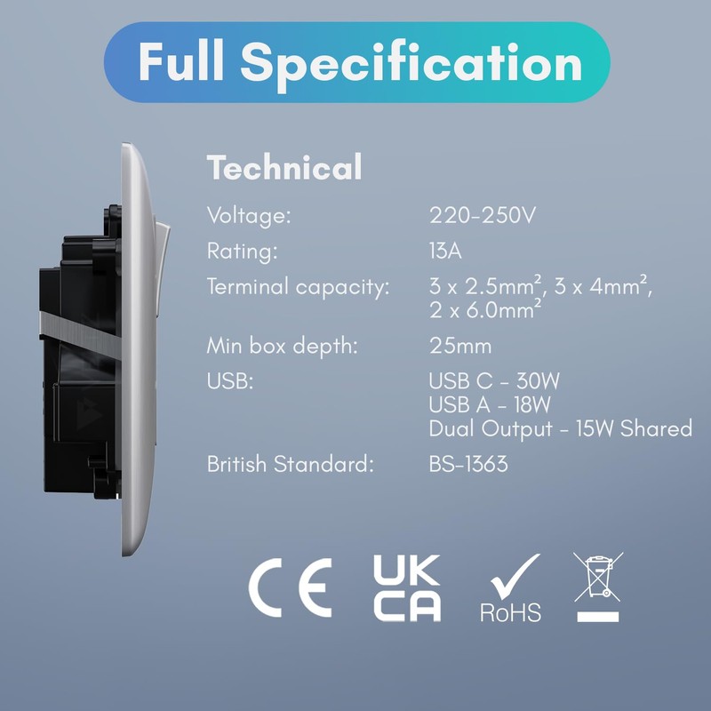 VELTZ Pro Double Plug Wall Socket - 13A 2 Gang,