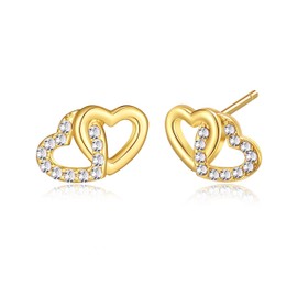 Philip Jones Gold Plated Heart Link Earrings Created with Zircondia® Crystals