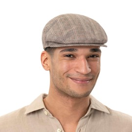 Lipodo Devron Men's Checked Flat Cap - Made in Italy - Two Piece Cotton Fabric Hat - Lined Cotton Cap - Peaked Cap in Vintage Look - Spring / Summer, gray, 60