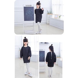 RFHUDJI Apron, Girls, Boys, Kids, Nursery School, 39.4 - 59.1 inches (100 - 150 cm), Children's Smog, Middle School, Art Smog, Elementary School, Lunch, Painting (Black, L Size 39.4 - 47.2 inches (100 - 120 cm), M)