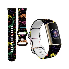 PLKTJOSA Compatible with Charge 6/Charge 5 WatchBands for Women Men,Elastic Adjustable Wristbands,Breathable Sport Band Soft Waterproof Health Tracker(Colorful Dinosaurs)