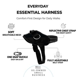 ShawnCo Essential Dog Harness, No-Pull Pet Vest with 3 Leash Clips, No Choke, Reflective, Adjustable and Padded, for Easy Walking and Training for Small, Medium and Large Dogs (Midnight, S)