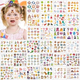 Temporary Tattoo Kids,30 Sheets Mixed Styles Tattoos for Kids Cute Temporary Tattoos Stickers for Girls and Boys, Animals Numbers Plants Fruits Fake Tattoos 2