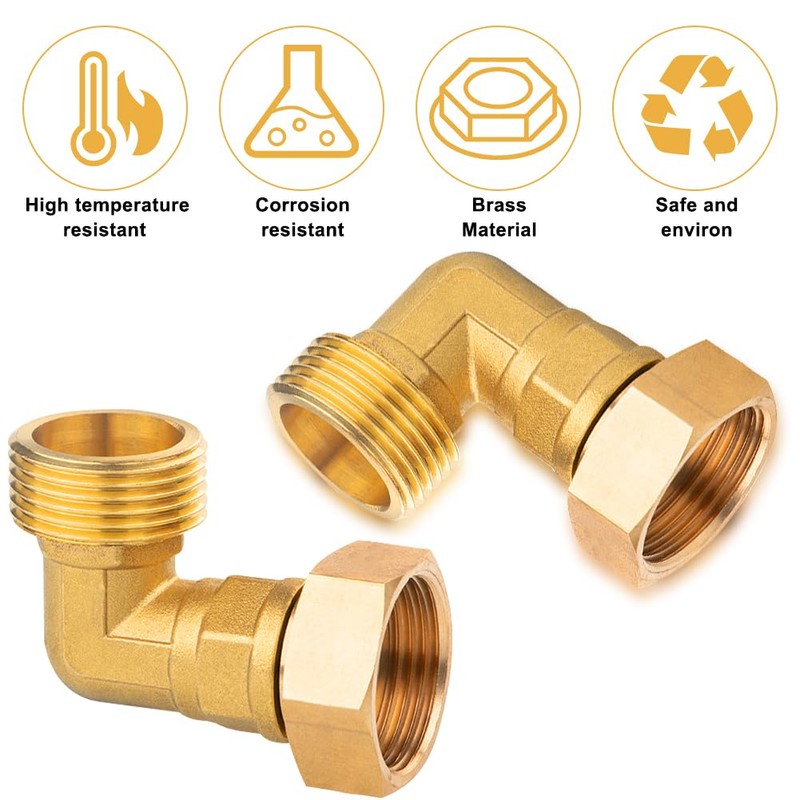 Pack of 2 Brass Movable Screw Connections, 1 Inch Brass