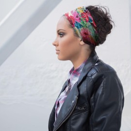 Karma Penelope Headband for Women - Wide - Fabric Headband and Stretchy Hair Scarf - White and Colorful