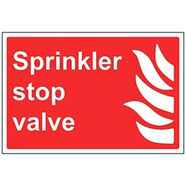 VSafety 13033BA-R Sprinkler Stop Valve Fire Equipment Sign, 1 mm Rigid Plastic, Landscape, 300 mm x 200 mm