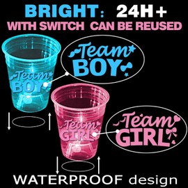 mishunyus 24-Pack Glow in the Dark Gender Reveal Cups - Team Boy & Girl Baby Shower Party Supplies (12 Blue + 12 Pink) 16 oz Plastic Cups for Gender Announcement Party Decorations