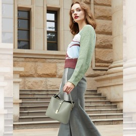 NICOLE & DORIS Women's Leather Handbag Designer Women Shoulder Bag Tote Bag Small Handbag with Multiple Compartments, light green, L