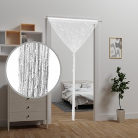 Atsweetlife Door String Curtain Doorway Beads Curtains,Hanging Room Divider Beaded Decor Hippie Glitter Fringe Panel Closet Window Doors Sequin Sheer Boho Doors Tassel (White)