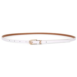 brileze Women Skinny Leather Belts Dresses Thin Waist Belt White Fashion WaistBelt Adjustable Classic PU Leather Belt with Gold Alloy Buckle for Ladies Jeans Dress Pants