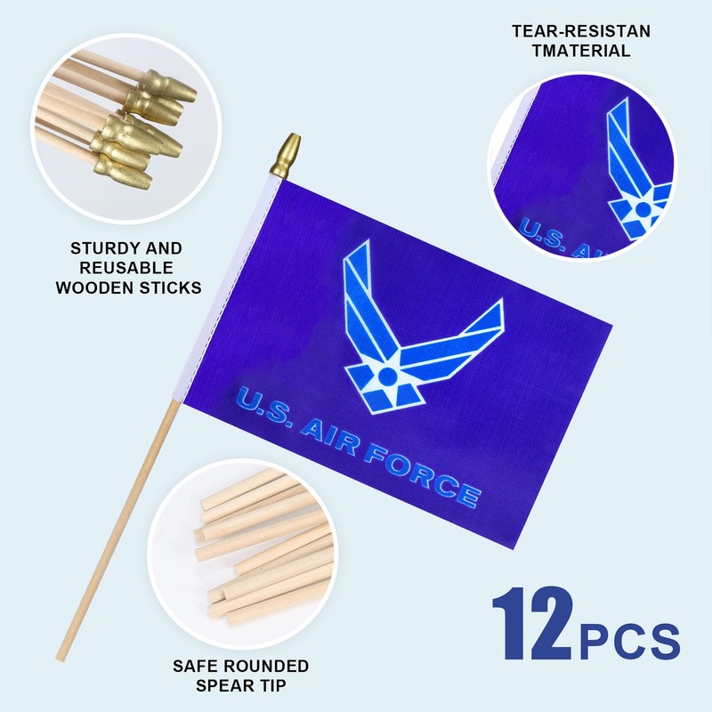 HSQCEZ 12Pcs Small USA Air Force Wings Flags on Wooden