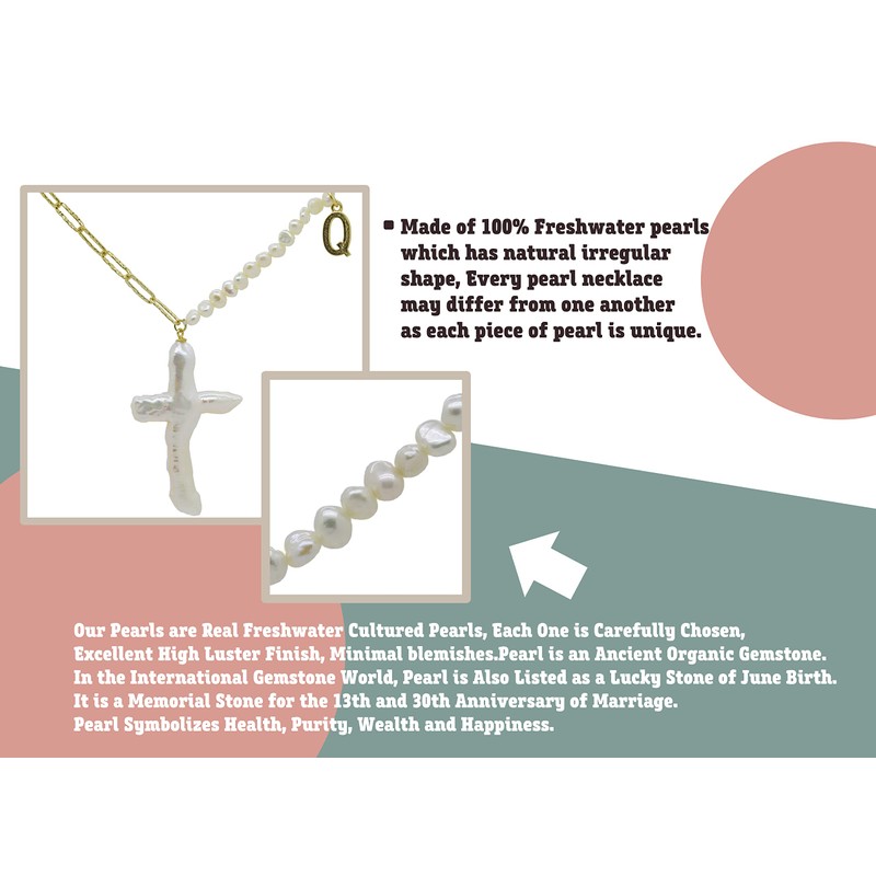 Cross Pendant Freshwater Pearls Alphabet Necklace Sterling Silver 18K Gold