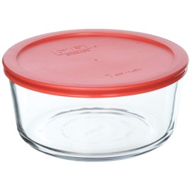 Pyrex 7 Cup Storage Capacity Plus Round Dish with Plastic Cover Sold in Packs of 4, Pack of 4, Red