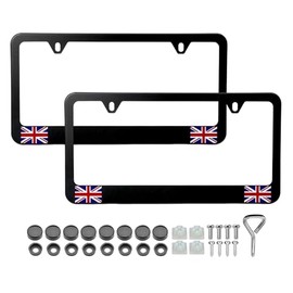 KAIMAK Aluminum License Plate Frames with Your Flag Images (Matte Black, 2 Piece, Free Screws and Caps Included) (British - United Kingdom Flag)