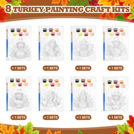 JellyArch 8 Set Thanksgiving Turkey Ceramics to Paint Ready to Paint Your Own Ceramic Turkey Statues DIY Unpainted Ceramics Paintable Figurines Kit Crafts with Brush Palette for Boys Girls