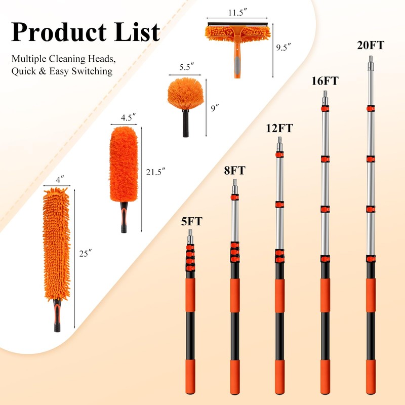 PuliKit 26ft High Reach Duster Kit with 5-20ft Heavy-Duty Extra