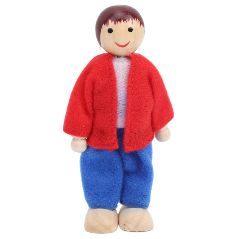Family Doll Figures Pine Miniature People Toy Set Ornament Educational