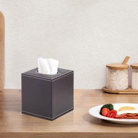 XNONE Leather Tissue Box Square Cosmetic Tissues, Tissue Box Organiser, Tissue Dispenser Holder Tissue Box Holder for Chest of Drawers Bathroom Cars Office Decoration, Brown