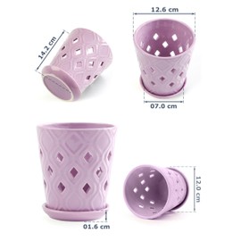 Whispering Winds Ceramic 5 x 6 Inch Orchid Pot with Holes & Saucer for Aeration and Drainage - Decorative Orchid Pots for Repotting, Prevent Over Watering & Root Rot (Lilac)