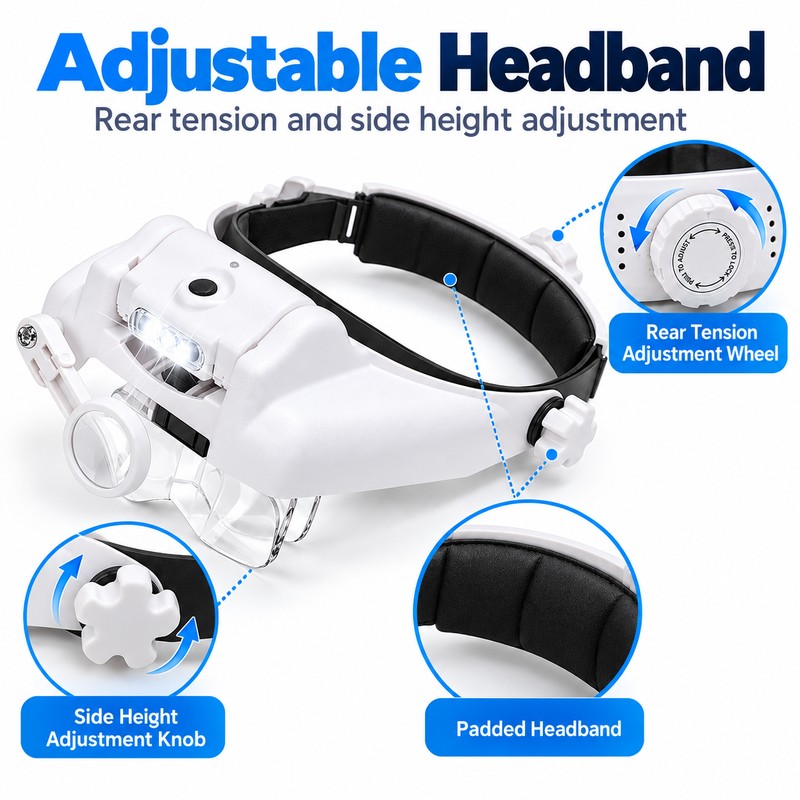 Rechargeable LED Headband Magnifier for Precision Work – Interchangeable Lenses