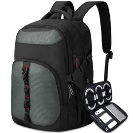 NEWHEY Laptop Backpack Men 17.3 Inch with Cable Organiser Bag Large Rucksacks for Men Water Resistant Laptop Bag Travel Business School Bag Black Gray